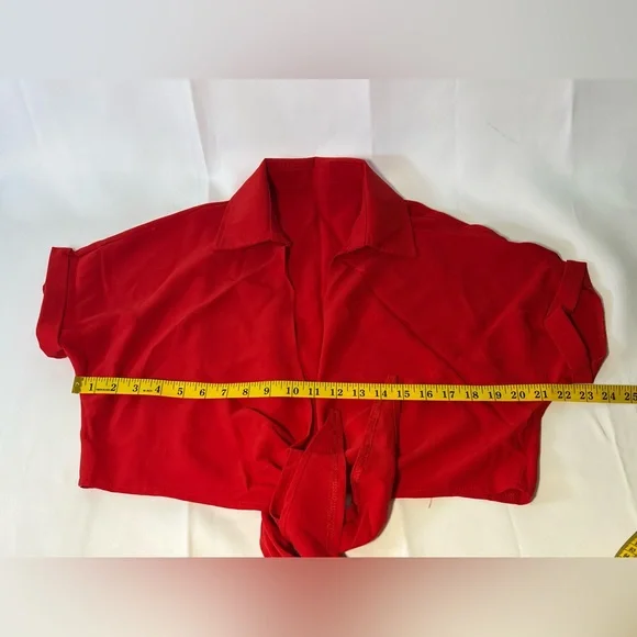 GOBLES Summer Short Sleeve Shirt V Neck with Tie Knot Batwing Blouse NIP Size:S - Picture 6 of 8